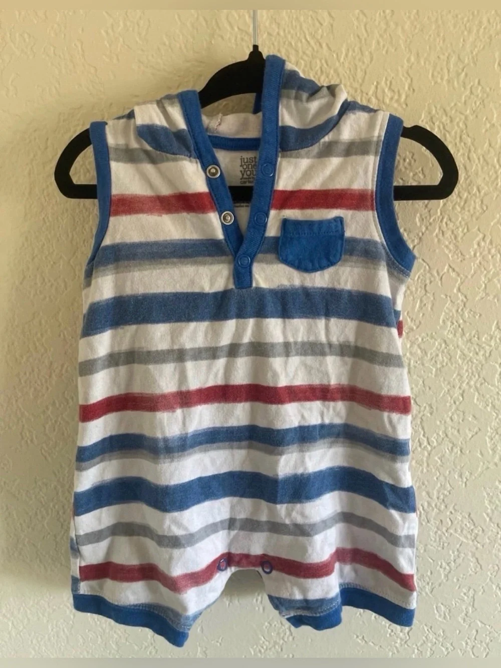 Just One You Carter’s Hooded Striped Romper 9M Sleeveless One Piece